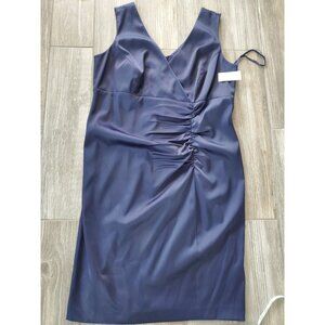 Jones Wear Formal Dress Womens Satin Navy Blue Shawl Collar Ruched Sz 14W